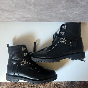 Calvin Klein Black Leather Boots with Silver Accents